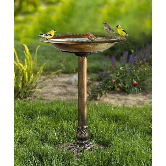 Westcharm 28 Inch Lightweight Antique Bronze Poly Resin Outdoor Birdbath for Outside with Decoration Pedestal Base Stand - Pedestal Bird Bath for Outdoors Yard and Garden