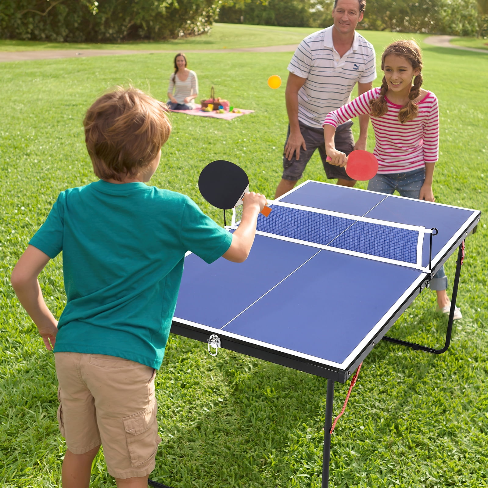 M optimized Foldable Table Tennis Table Portable Ping Pong Table with Net & 2 Paddles & 3 Balls, Portable Ping Pong Family Game Tables for Outdoor Indoor 54 x 30 x 27 inch Blue