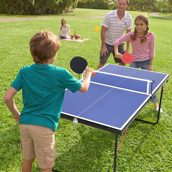 Kojooin Table de Ping-Pong Portable 4,5 Pi, Ensemble de Tennis de Table Intérieur Extérieur avec Filet, 2 Pagaies et 3 Balles, Conception Pliable