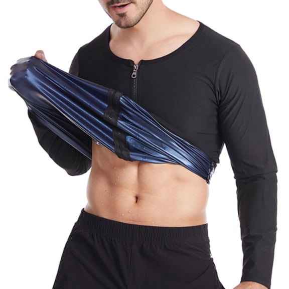 WMTBSRSW Sauna Suit for Men Long Sleeve Sauna Shirt Zipper Sweat Tops for Gym Workout Fitness Exercise Blue Small