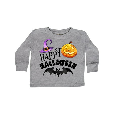 

Inktastic Happy Halloween Bat Witch Hat Jack O Lantern Gift Toddler Boy or Toddler Girl Long Sleeve T-Shirt