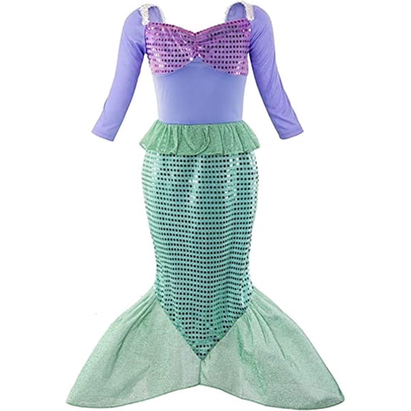 KAWELL Little Girls Long Sleeves Mermaid Princess Costume Sequins Party Dress