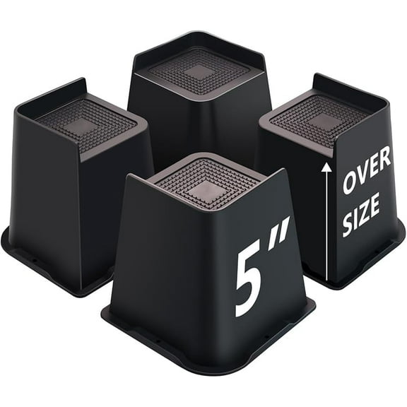 Bed Risers 6 inch Heavy Duty 4 Pack, L Shape Furniture Risers 6 inch, Oversized Lifts Risers for Couch, Table, Sofa, Desk, Chairs Legs, Dorm Beds Frame (Black 4-Pack,6 inch)