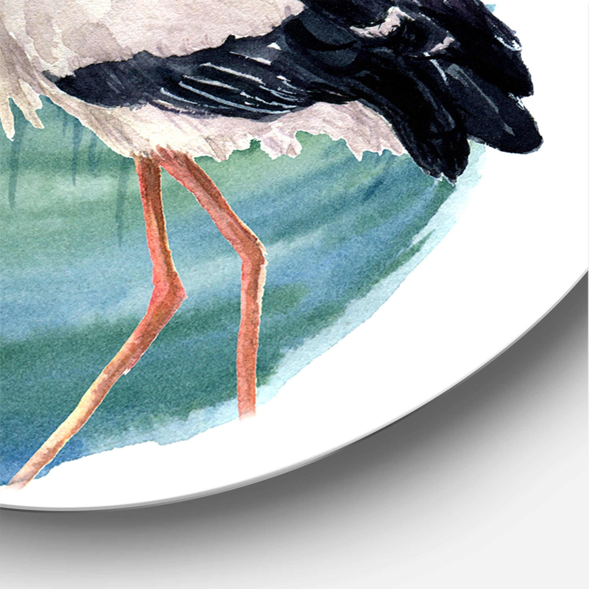 Designart 'White Stork On The Swamp Blue' Traditional Circle Metal Wall Art 36x36 - Disc of 36