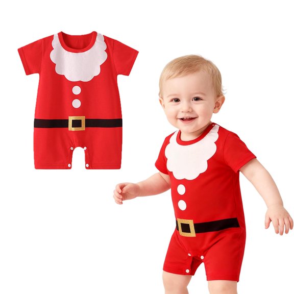 Baby Girl Santa Outfit Short Sleeve Santa Bodysuit Holiday Outfit Christmas Outfit Baby Boy 12-18 Months