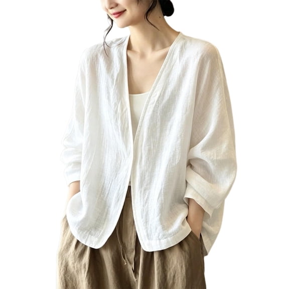 Fengactive Womens Open Front Cardigan V Neck Long Sleeve Loose Fit Textured Casual Top