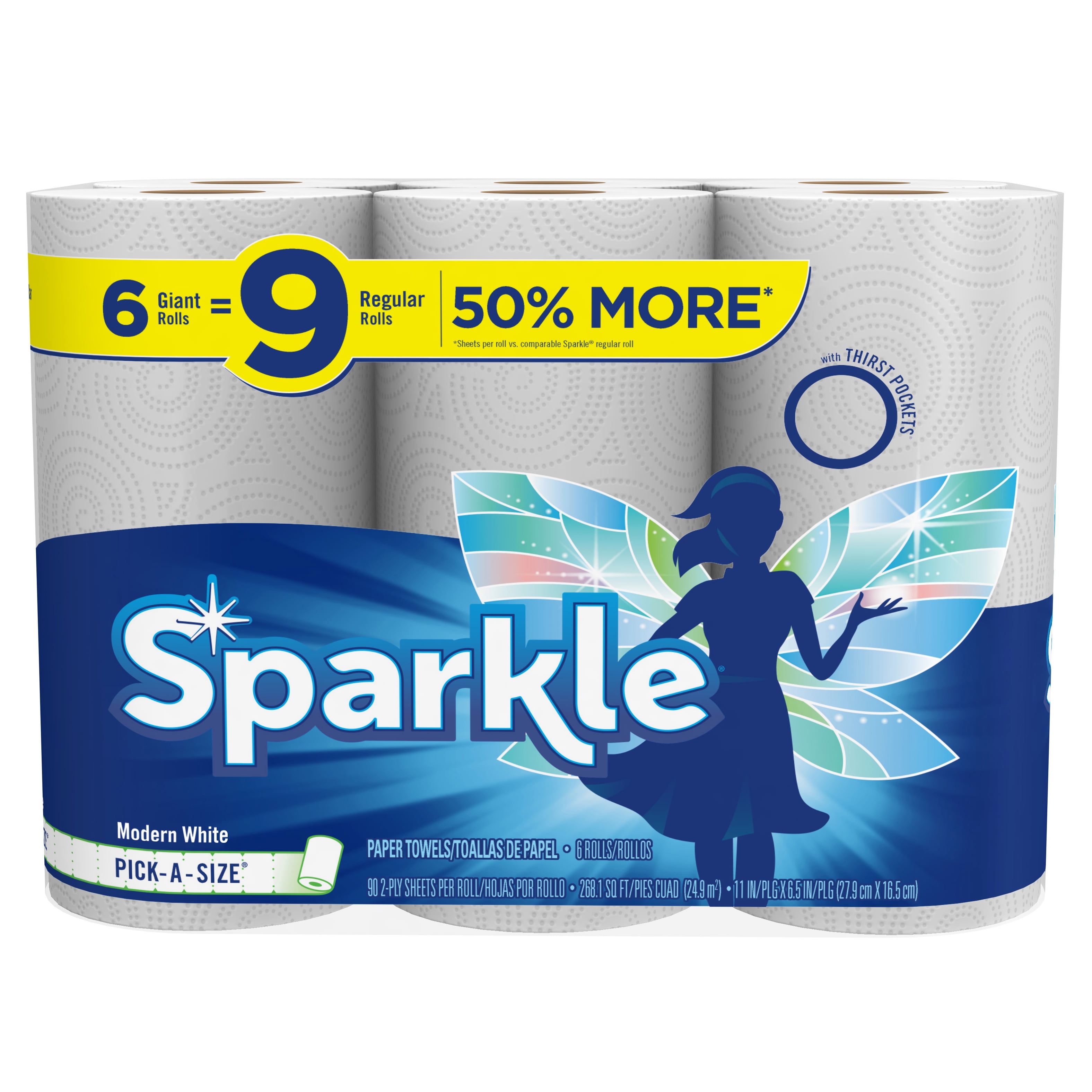 Sparkle Paper Towels, 6 Giant Rolls, PickASize
