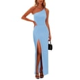 thumbnail image 1 of Vestido PRETTYGARDEN de un hombro con abertura alta maxi color azul celeste talla L, 1 of 7