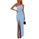 thumbnail image 1 of Vestido PRETTYGARDEN de un Hombro con Tirantes Finos y Abertura Alta Celeste Talla S, 1 of 7