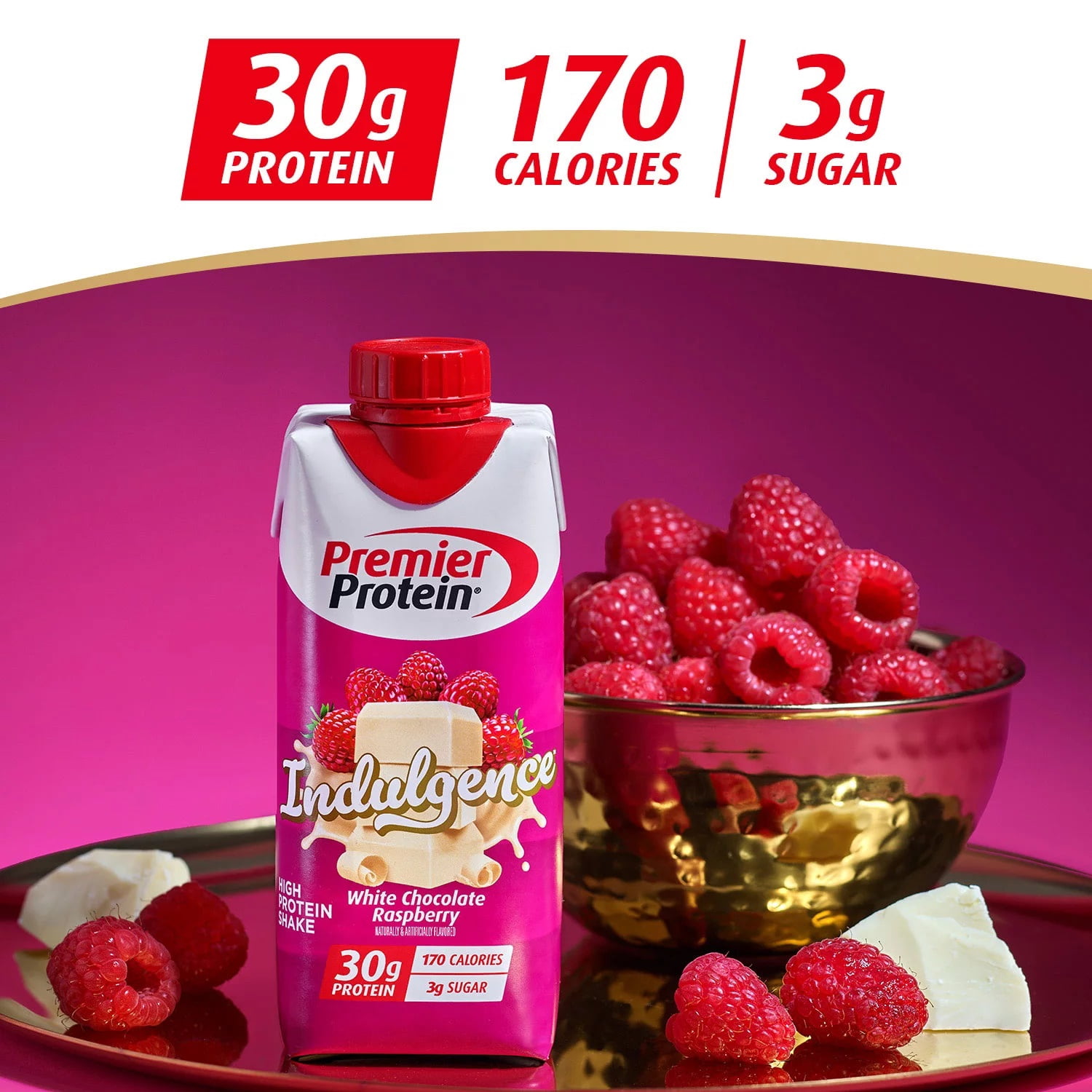 Premier Protein 30g High Protein Shake, Indulgence White Chocolate Raspberry 11 fl. oz., 15 pk.