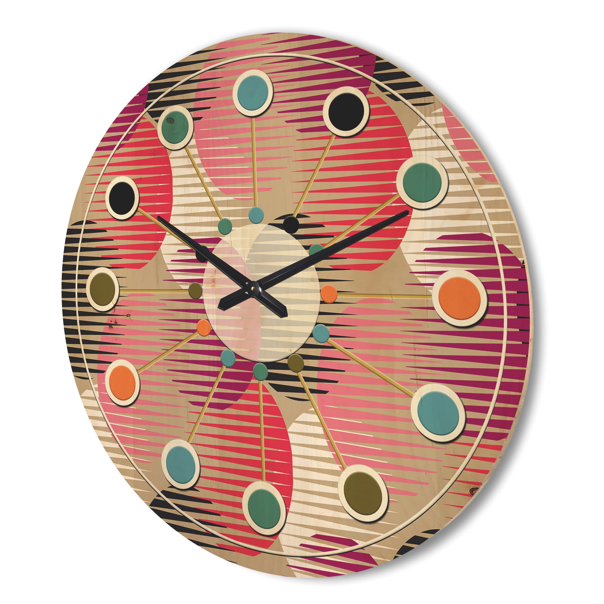 Designart 'Circular Retro Pattern VIII' Mid-Century Modern Wood Wall Clock