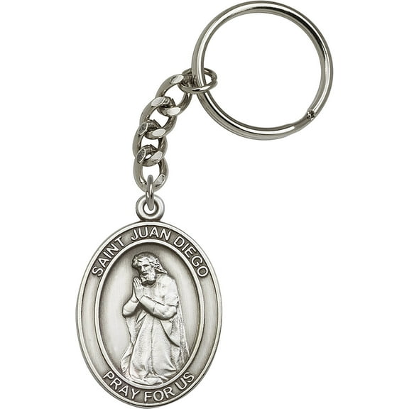 Antique Silver-Plated Juan Diego Keychain 1 7/8 x 1 1/4 inches