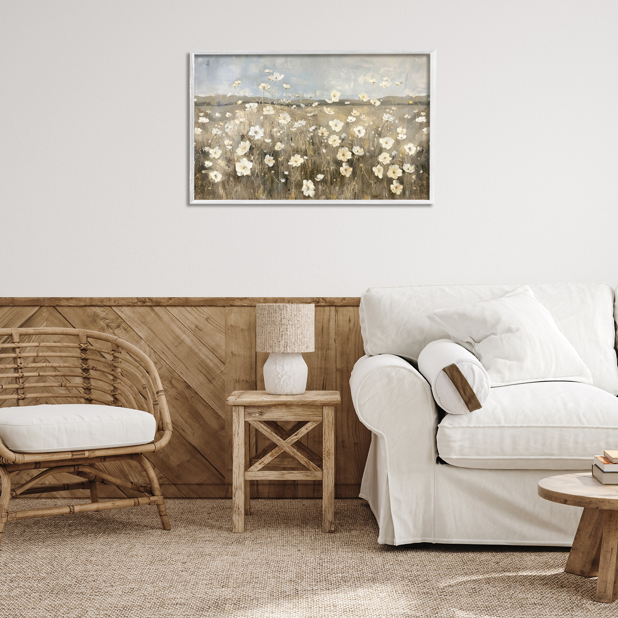 Stupell Industries Prairie Wildflower Meadow Landscape Painting White Framed Art Print Wall Art, 30 x 20