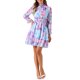 thumbnail image 2 of Vestido Mini Casual de Chifón con Cuello Fruncido y Volantes para Mujeres Chic Floral de Manga Larga en Azul M, 2 of 6