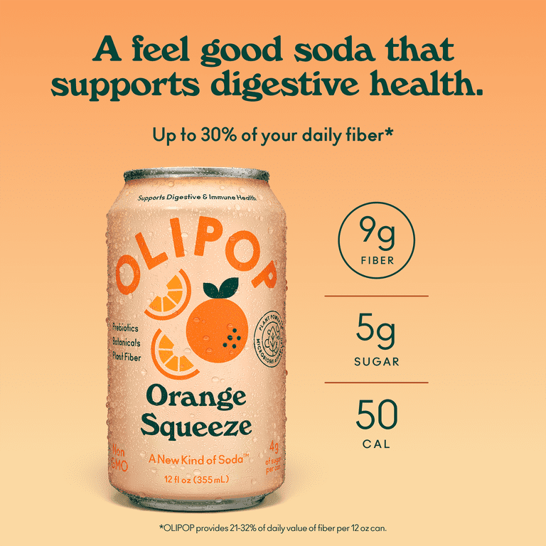 OLIPOP Healthy Prebiotic Soda, Orange Squeeze, Digestive Health