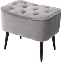 BirdRock Home Tufted Curve Ottoman - Velvet Foot Stool - Grey
