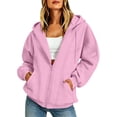 thumbnail image 1 of Sudadera con Cierre para Mujer con Cordón, Chaquetas con Capucha de Forro Polar Suave con 2 Bolsillos, Otoño, Casual, Holgada, Lisa, Estampada, de Manga Larga, 1 of 8