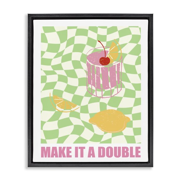 Stupell Industries Checkered Make It A Double Food & Beverage Painting Black Floater Framed Canvas Art Print Wall Art, 17 x 21