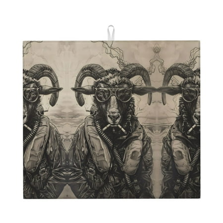 

Dish Drying Mats for Kitchen Counter Vintage Ram Pilot 16x18in Dish Drying Pad Coffee Mat with Hanging Loop Super absorbent Kitchen Counter Mat Coffee Bar Accessories