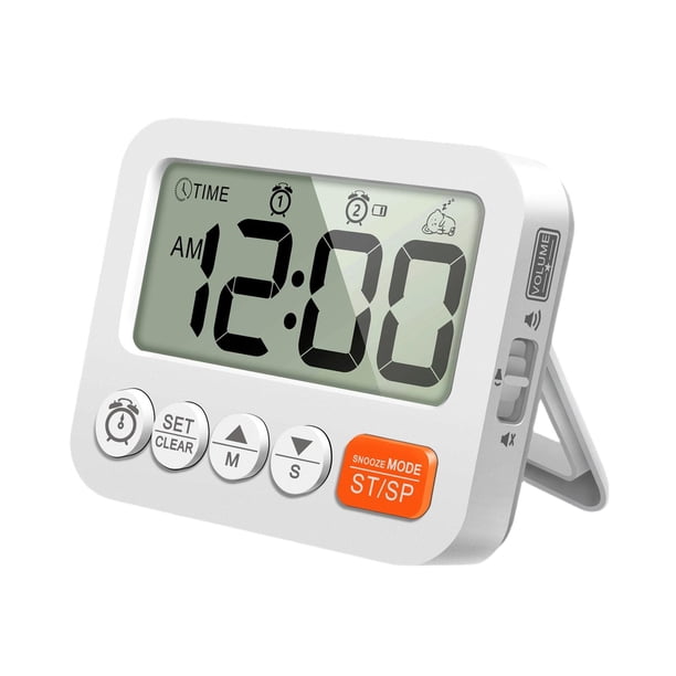 Reloj digital con pantalla grande, despertador y función de temporizador, ahorro de energía, Blanco