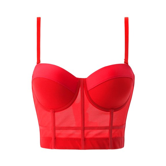 Women's Push Up Bustier Corset Mesh Breathable Lace Up Boned Overbust Tops Shapewear for Club Party