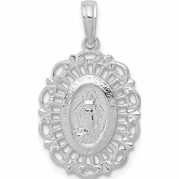 14K White Gold Oval Miraculous Medal Pendant (26.2 X 15.6) Made In Peru -Jewelry By Sweet Pea