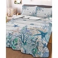 thumbnail image 3 of Quilts Full Size Bedding Set, Teal Blue Coastal Lightweight Quilted Comforter, Starfish Beach Nautical Coral Vintage Soft Reversible Bedspread Coverlet with Pillow Covers for All Season, 78" x 90", 3 of 7
