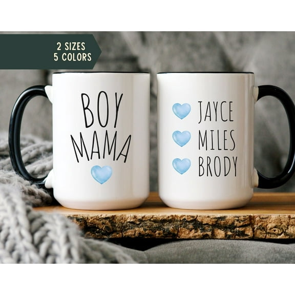 Boy Mama Mug, Mom of Boys Mug, Mom Mug with Names, Personalized Mom Mugs, Mama Coffee Mugs, Mother's Day Mug, Custom Mom of Boys Cup, Ceramic Mug 11Oz