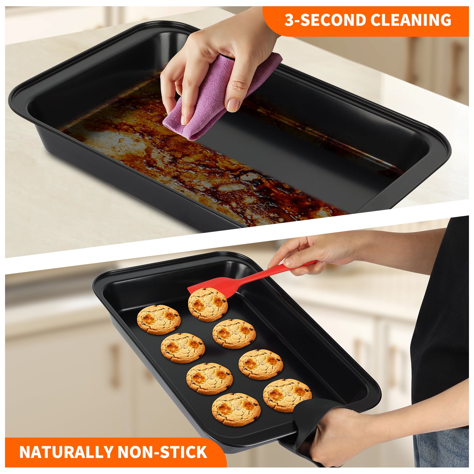 PHANCIR Bakeware Set, 24 Pcs Carbon Steel Non-Stick Baking Pan Set, Baking Sheet for Kitchen, Muffin Pan & Cookie Sheet & Cake Pan, Stackable Design for Storage, Easy to Clean, Black