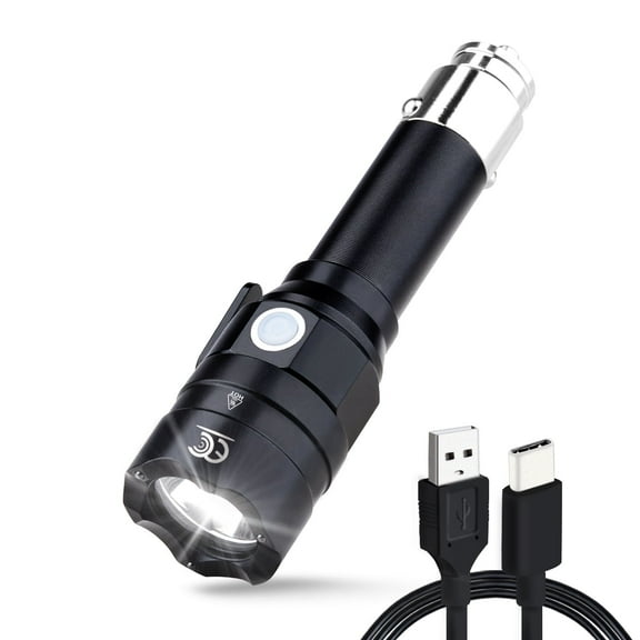 MCCC Small Rechargeable Flashlight with 12 Volt Car Cigarette Lighter & USB C Charging for Auto Vehicles Emergency, Car Escape, Outdoors, Daily Use