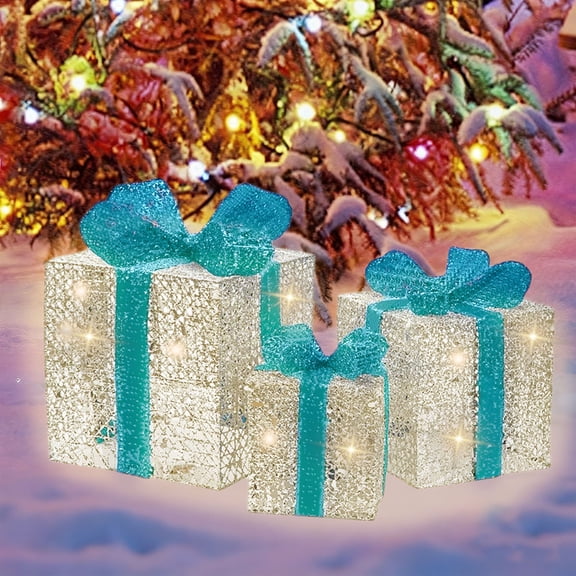 Set Of 3 LED Christmas Lighted Gift Boxes, Christmas Boxes for Gifts, Christmas Ornaments Light Gift Boxes Indoor Outdoor Christmas Tree Decorations