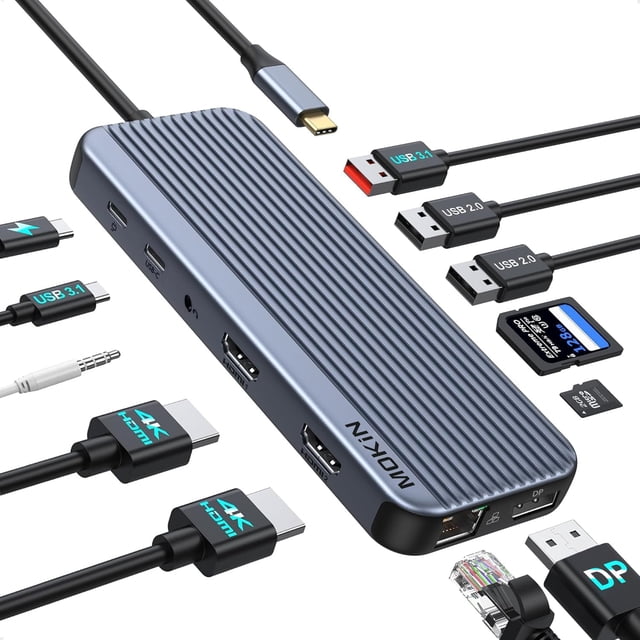Estación de acoplamiento MoKin USB C 8K para monitor único 4K triple