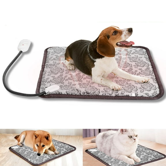 Electric Pet Heating Pad  2 Adjustable Temperature Dog Cat Heating Pad, Indoor Waterproof Pet Heated Pads for Cats Dogs with Chew Resistant Steel Cord 17.7"x17.7" Grey