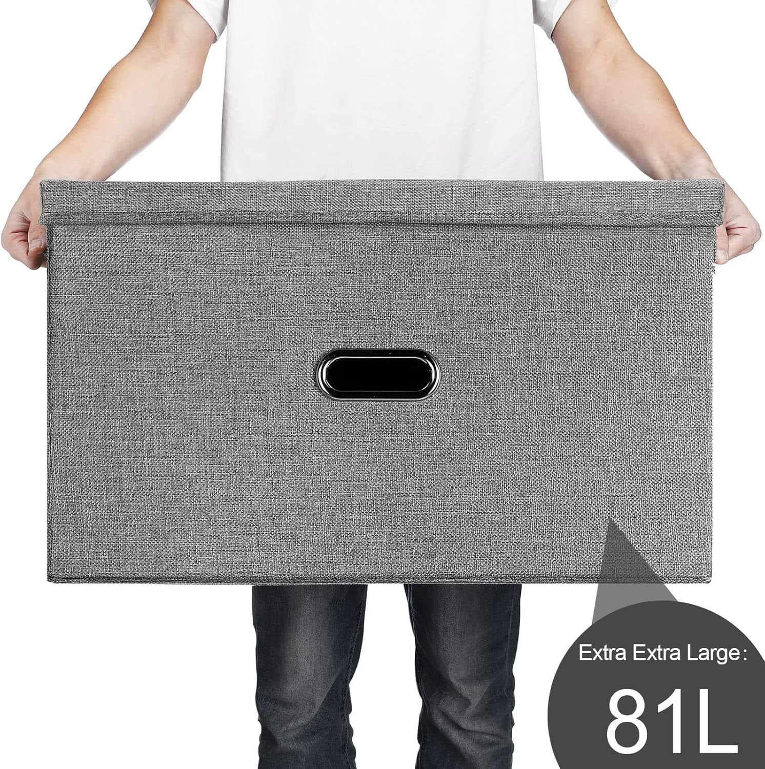 Large Linen Fabric Foldable Storage Bins with Removable Lid and Handles, Washable Storage Box Organizer Containers Baskets Cube with Cover for Bedroom,Closet,Nursery (, XXL(2-Pack))