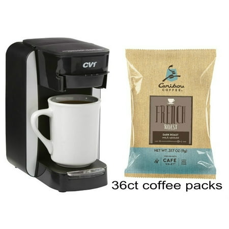 Café Valet Platinum Brewer Single Serve Coffee System and Caribou Coffee 36-Count French Roast Regular One-Cup Coffee Filter Packs with Disposable Brew