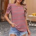 thumbnail image 3 of JTZGDY Womens Summer Tops Casual Puff Short Sleeve Striped/Polka Dot Print Crewneck Tunic Blouse Trendy Oversized Graphic T-Shirts Fashion 2025 Clothes Red L, 3 of 6