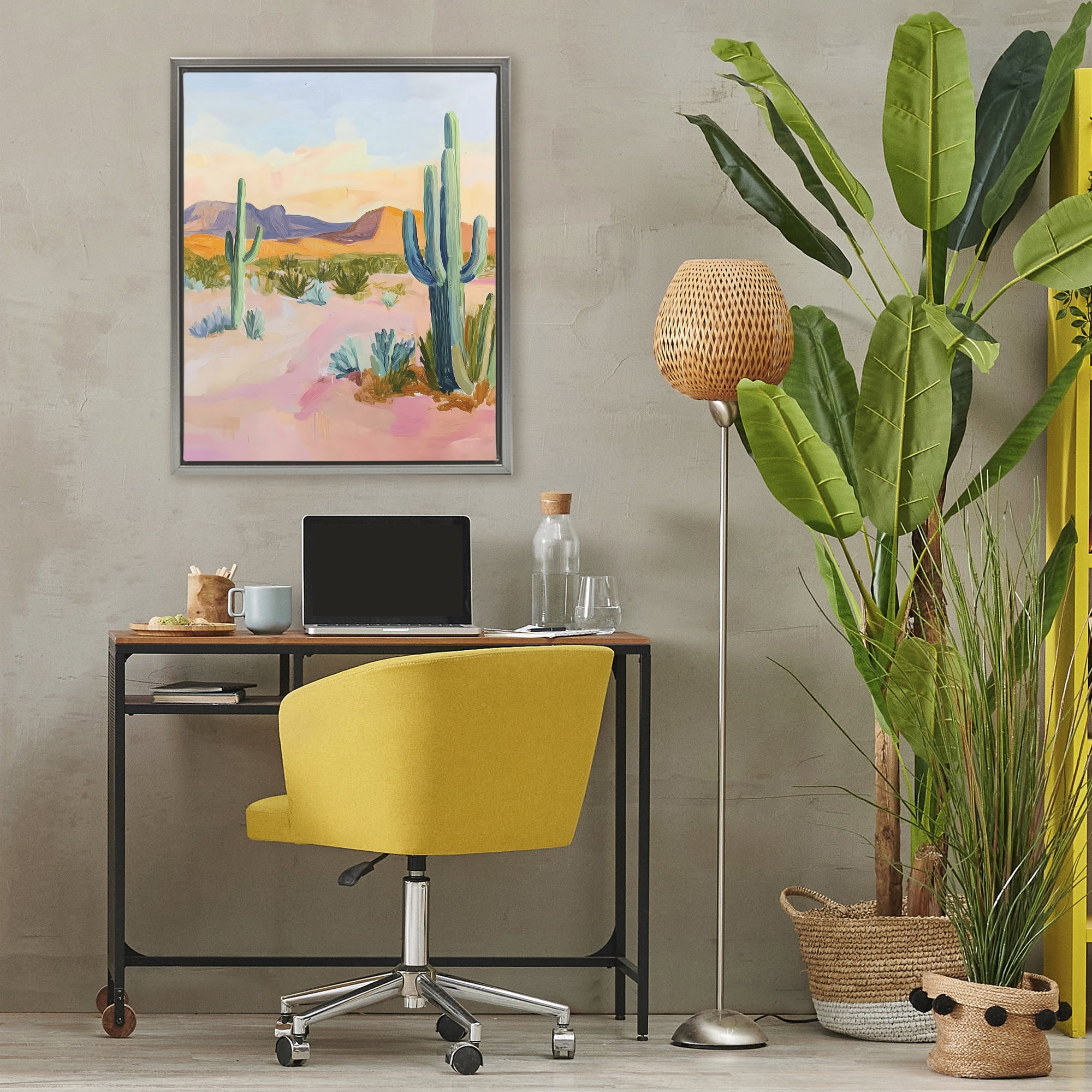 Stupell Industries Cactus Desert with Soft Sunset Gray Framed Floater Canvas Wall Art, design by The Prints Vibe