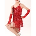 thumbnail image 3 of Kaerm Robe de Danse Ballet Salsa Tango Scintillante Dos Nu à Bretelles Spaghetti pour Filles avec 1 Paire de Gants Rouge P, 3 of 7