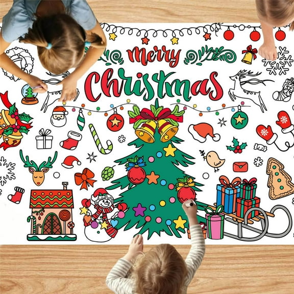 Giant Christmas Coloring Tablecloth, Large Scale Activity Mat for Parties, Christmas Decorations for Family Fun