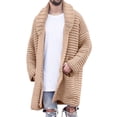 thumbnail image 4 of WREESH Homme Décontracté Uni Cardigan Mi-Long Manteau en Laine à Col Rabattu Chandail pour Fesses, 4 of 9