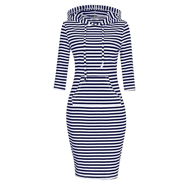 Vestido con capucha MISSKY con bolsillo a rayas hasta la rodilla para mujer