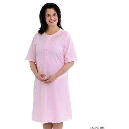 sleeve short pink silverts nightgown cotton womens medium walmart