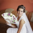 thumbnail image 5 of Unique Bargains 1 Pc Floral Folding Fan for Masquerade Purple Green Silk Fabric, 5 of 5
