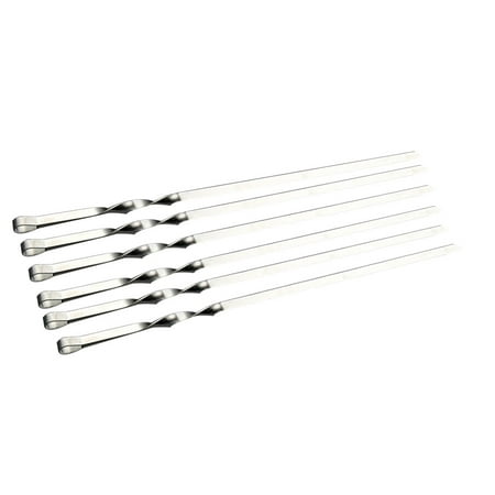 

6 Pcs Barbecue Skewers Stainless Steel Flat Wide Thick Reusable BBQ Grilling Sticks