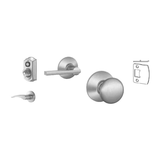 Electronic Door Lock,FE210F LAT PLY 626 Latitude Lever/Plymouth Knob, Satin Chrome, With Round Corner Latch, For Storeroom