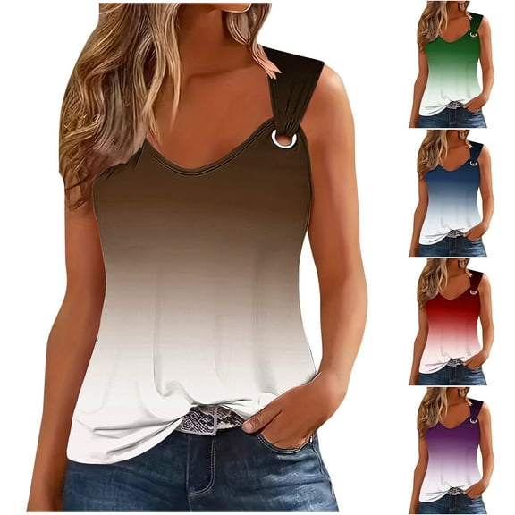 pstuiky Tank Tops for Women, Women Printed Camisole Top Round Neck Sleeveless Tank Shirt Casual Summer Stretchy Comfortable Blouse for Women 2 Pack Solid Colors Womens Summer Tops Clearance Brown L