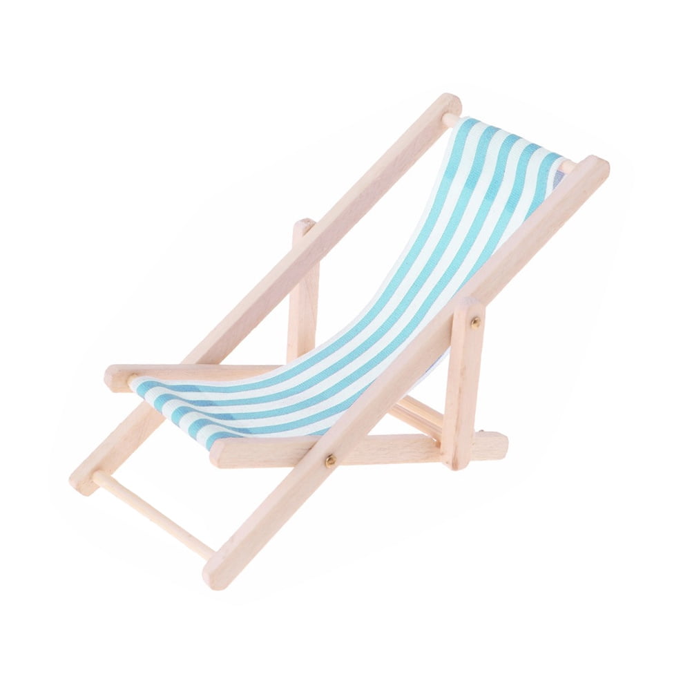 1Pc Beach Chair Model Mini Outdoor Ornament Stripe Recliner Miniature Play House Accessory for DIY (Sky-blue)