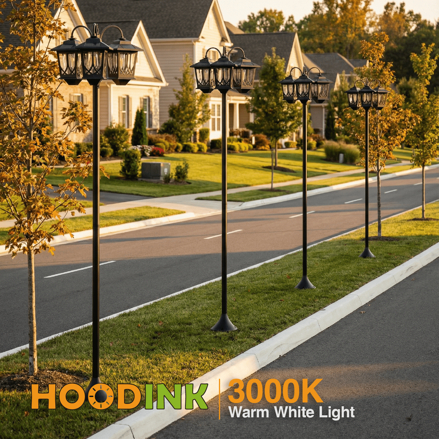 HOODINK 3-Head Solar Outdoor Lamp Post Lights, 73" 60 Lumens Solar Lights Outdoor Waterproof for Garden