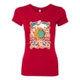 thumbnail image 2 of Wild Bobby Sun and Moon Groovy Vintage Daisy Flowers Stars Vintage Women Slim Fit Junior Tee, Red, XX-Large, 2 of 6