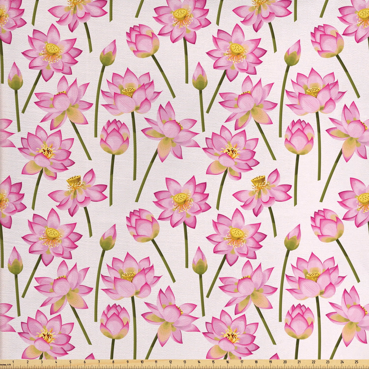 Lotus Fabric by The Yard, Blossoming Flowers of Purification of Soul